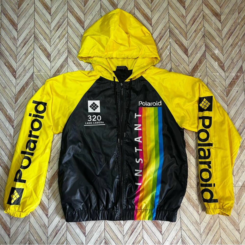 Polaroid 340 Land Camera Yellow/Black Full Zip Windbreaker Jacket. Size Small